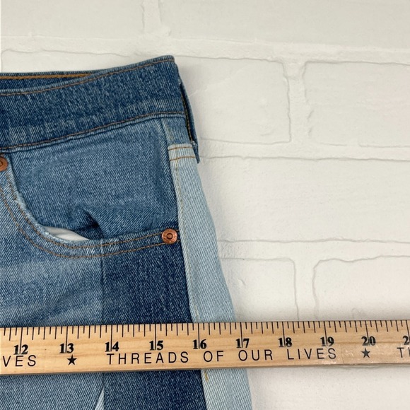 Levis 501S Jeans Womens 26W 26L Blue Patchwork Boho Crafted Button Fly Denim - Picture 11 of 15